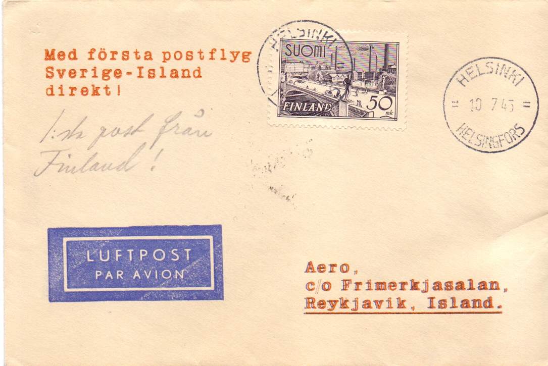 Med frsta postflyg Sverige- Island 1945-07-10