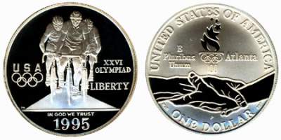 1995 Olympic Cycling Silver Dollar USA
