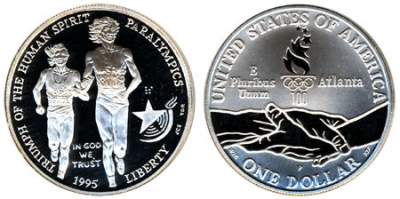 USA 1995 Paralympics Blind Runner silver dollar